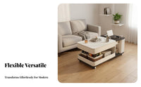 Multi-Functional Convertible Lift-Top Table Movable with Wheels Living Room Furniture Multifunctional Storage Unit Light Luxury Design for Apartment Dwellers, Work-from-Home Workers, Homeowners, Dining, Small Areas, Home Office, Entertainment Area