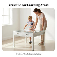 Kids Crafting Desk with Storage Easy to Clean Drawing Table with Grid Drawers Multi-Functional Glass Artistic Workspace Desk for Young Children