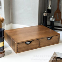 Wooden Coffee Capsule Storage Box with Two Drawers for Desktop and Coffee Machine Base