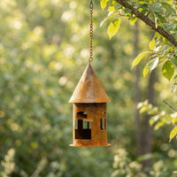 Weathered Iron Cottage Lantern Hanging Castle Candle Holder for Garden, Patio, Balcony