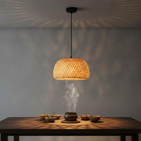 Japanese Style Bamboo Chandelier Southeast Asian Design Woven Bamboo Lampshade LED Bulb Included Indoor Lighting for Restaurant