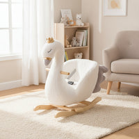 Soft Fabric Swan Rocker with Wheels Soft Swan Rocker Comfortable Rocking Horse with Wooden Base Secure for Playroom