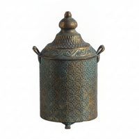 Metal Vase with Lid Patina Metal Vase with Handles Aged Bronze Vessel for Home Decor
