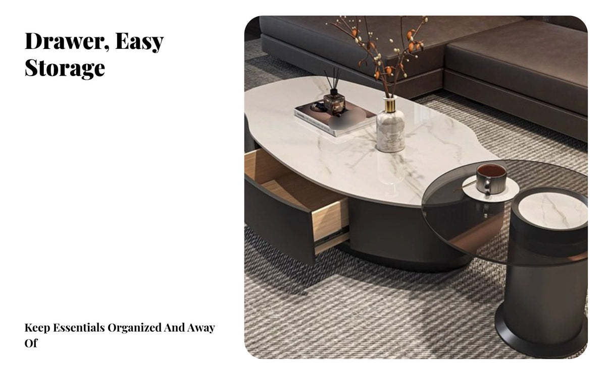 2 Pieces Minimalist Design Asymmetrical Layered Tables Irregular Shape Nesting Coffee Table Set Strong Construction Living Room Furniture Space-Saving for Homeowners, Apartment Dwellers, Families, Lounge Area, Home Office