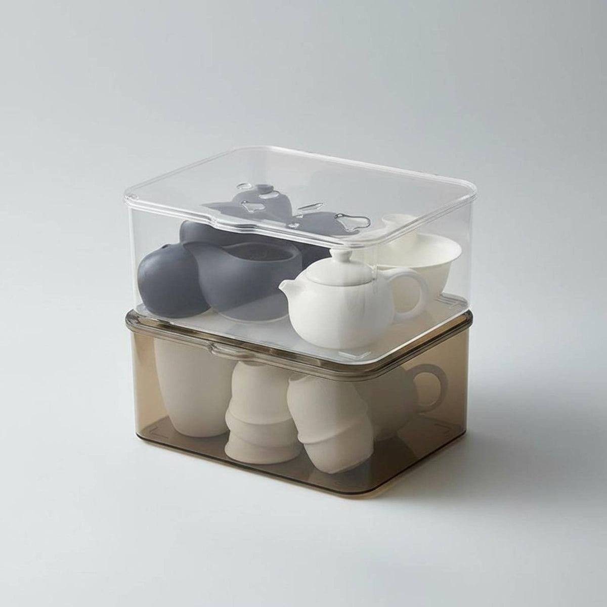 Lidded & tea beverage Set Box particleproof countertop Organizer Transparent Design for Pantry