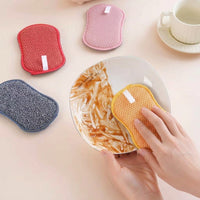 Microfibre Dual Washing Up Sponge and Dish Cloths, 4-Pack Double-Sided Grain Texture Sponges for Dishes, 17cm X 10cm Assorted Colors