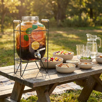 Large Capacity Glass Beverage Dispenser with Hammered Texture, High Borosilicate Drink Dispenser, Juice and Water Dispenser with Metal Stand