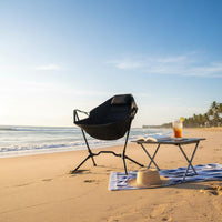 Foldable Rocking Chair With Headrest Portable Lounge Rocker Padded Seat Camping Moon Chair for Beach, Picnic