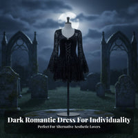 Black Bell Sleeve Dress Vintage Inspired Lace Sleeve Goth Dress for Cosplayers