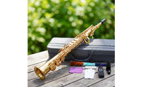 Brass-Lacquered Straight Soprano Saxophone Polished Soprano Saxophone Ergonomic Woodwind Instrument Sturdy for Beginners