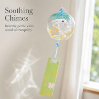 Japanese Style Glass Wind Chime with Rabbit Design, Creative Gift for Home Decor