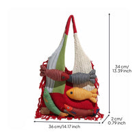 Tassel Fringe Shoulder Bag Large Capacity Knitted Decorative Handbag Spacious Contrast Panel Patchwork Bag for Students, Teens, Shopping, School