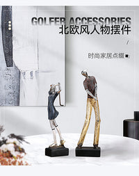 新中式高尔夫情侣人物摆件客厅桌面书房样板房玄关家居软装饰品