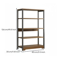 1 Piece 6-tier Bookshelf Bookcase Display Shelf Freestanding Storage Rack Metal and Wood Construction Suitable for Living Room Office Bedroom