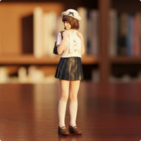 Miniature Woman Figurine White Hat Hand-Painted Figurine Small Backpack Lady Miniature Figure
