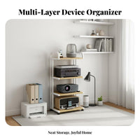 High-fidelity Amplifier Stand Multi-tier Equipment Rack with Rolling Wheels Heavy Duty Audio Shelf Stable Metal Frame Engineered Wood Shelves Suitable for Audiophiles Home Theater Enthusiasts Conference Rooms Office Use