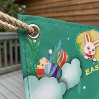 Easter Fan-Shaped Flag Easy to Hang Semi-Circle Easter Bunting Weather Resistant Bunny Print Porch Banner for Families, Event Organizers, Fence, Yard