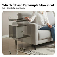 Movable with casters C-Shaped Rolling Table Minimalist aesthetic eveningstand Transparent Design Bedside Cabinet adaptable for Apartment Dwellers, Homeowners, Home Workers, Living Room, Bedroom, Small Spaces, Balcony