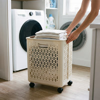 Foldable Laundry Hamper with Wheels, Large Capacity Slim Storage Basket for Bathroom