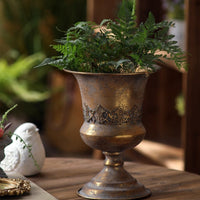 Vintage Goblet Vase Metalwork Ornate Pedestal Planter Stable Foundation Home Decoration for Living Room