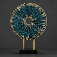 Abstract Desk Sculpture with Base Textured 3D Table Ornament Disk-Shaped Metal Wall Disc Ornament for Shelf, Cabinet
