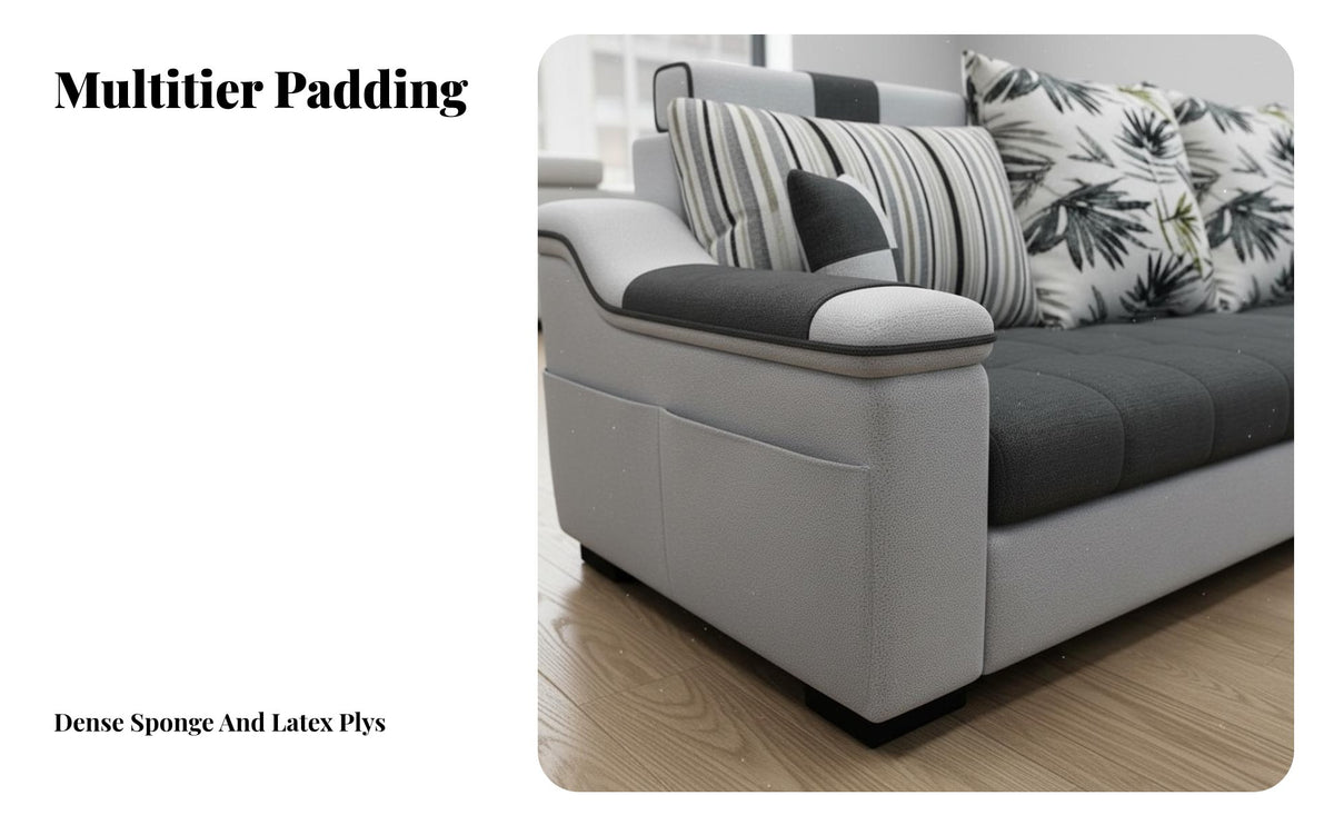 L-Shaped Corner Sofa with Chaise Nordic Minimalist design Sectional Couch Performance Fabric Upholstery Living Room Seating for Homeowners, Lounge Area