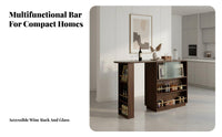 1 Piece Extendable Bar Table Cabinet Retractable Sideboard Sintered Stone Top Fluted Glass Storage Suitable for Entertainers Adults Living Room Divider Kitchen Home Decoration