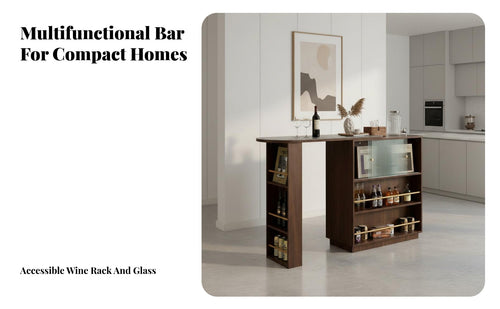 1 Piece Extendable Bar Table Cabinet Retractable Sideboard Sintered Stone Top Fluted Glass Storage Suitable for Entertainers Adults Living Room Divider Kitchen Home Decoration