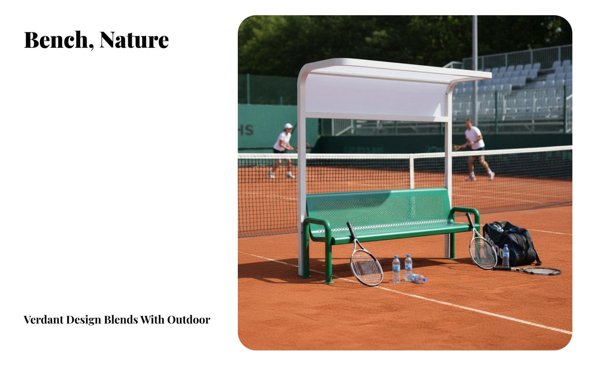 Sun Protection Sunshade Canopied Court Bench Integrated Side Table Sports Seating Weather-withstandant Outdoor Furnishing sturdy Construction for Spectators, Athletes, Families, racquet sport Courts, recreation Areas, Backyard