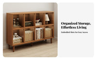 1 Piece Walnut Finish Bookcase Freestanding Wood Book Shelf Versatile Storage Cabinet Innovative Door Display Space-saving Shelf Suitable for Adults Living Room Bedroom Hallway