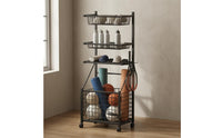 Sports Gear Organizer Storage Unit Carbon Steel Rolling Sports Rack Three-Tier Storage Rack Tall Ball Storage Storage Unit