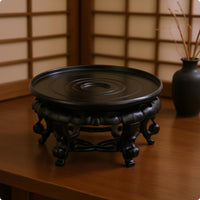 Ornamental Pedestal Tray Black Resin Decorative Tray Stand Cutout Design