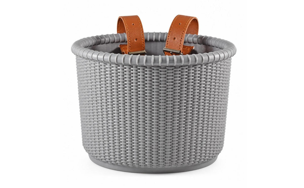 Rattan-Style Front Bike Basket Handlebar-Mount Woven Bike Basket Adjustable Strap-on for Children, Toddlers, Balance Bikes