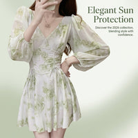 Swimsuit for Girls and Plus Size Women with Floral Long Sleeves, One-Piece Monokini with Padded Support for Water Sports
