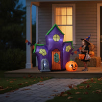 Indoor Outdoor Inflatable House with LED Lights Lighted Haunted House Inflatable Pre-Lit Halloween Decoration Light-up for Families, Yard, Lawn