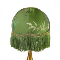 European Design Table Lampshade Handmade Textile Lampshade with Fringe Leaf Pattern Bell Shape Tassel Lamp Shade for Hotel Owners, Interior Designers