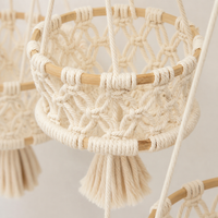 Bohemian Hanging Basket for Fruit, Handmade Macrame Hanging Basket for Kitchen, Cream Textile Fiber Fruit Hammock Storage