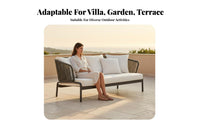 Includes Coffee Table 4-Piece Rope Weave Lounge Set Weather-Resistant 4-Piece Woven Seating collection Plush pads Conversation Group Easy Assembly for Hospitality Business Owners, Property Managers, Sunroom, Garden, Balcony, Courtyard