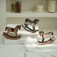 Wooden Rocking Horse Decorative Figurine for Desk or Bar