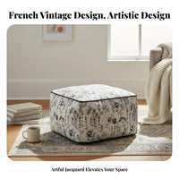 Woven Square Pouf French design Floor seat Black and cream Pattern for Parents