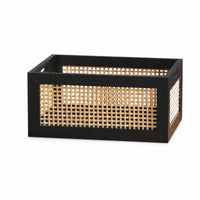 Basket with Wooden Frame Vintage Design Desk Organizer Basket Woven Container Bin for Cabinet