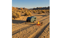 Blue-Gray Rugged-Road Travel Trailer Caravan Model Angular Body Miniature Caravan Model Single Axle Molded Panel Lines
