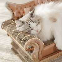 Raised Backrest Sofa Cat Scratcher Curved Armrests Cardboard Cat Couch Upholstered Style Pet Furniture Vintage Look
