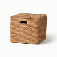 Rattan Storage Basket with Lid Small Lidded Rattan Basket Compact for Bedroom