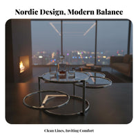 2-Tier rotating Coffee Table Minimalist aesthetic Household Furniture Glass Top Round Shape Design for Adults