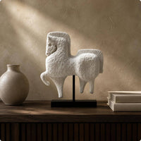 Sandstone Horse Statue Minimalist Rustic Style Modern Horse Sculpture Minimalist Design Steed Ornament for Hotel, Office, Desktop
