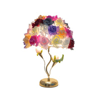 Cute Table Lamp with Floral Shade Decorative Rose Lamp Elegant Accent Light Gold-Tone for Bedroom, Living Room, Vanity