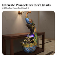 Peacock Floor Water Feature Indoor Fountain Resin Sculpture LED Waterfall Statue Tranquil Cascading Water Ornament Suitable for Entrance Living Room Office Clubhouse
