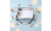 Rabbit-Themed Car Seat Activity Tray Adjustable Straps Kids Travel Tray Storage Pockets Travel Drawing Board Raised Side Walls