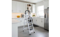 Foldable Design Folding Ladder Wide Steps V-Shaped Stepladder Heavy Duty 4 Step Ladder Anti-Slip Feet for Garage, Kitchen